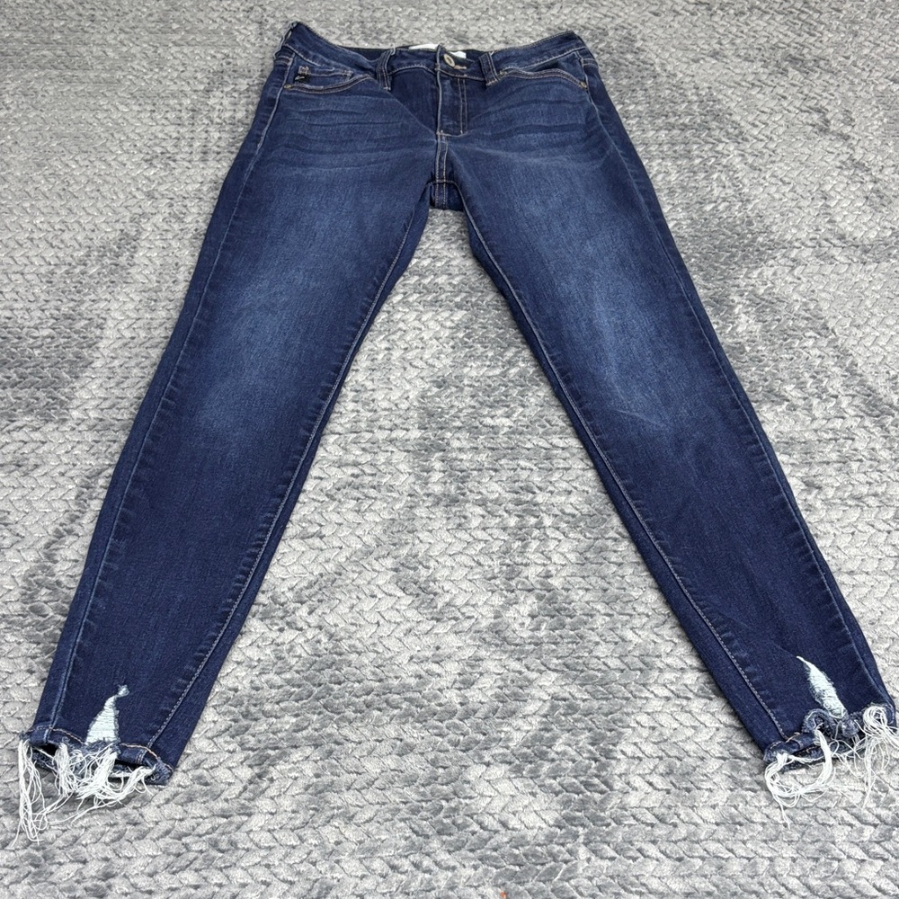 Kancan Dark Blue Women’s Skinny Jeans - Frayed Hem